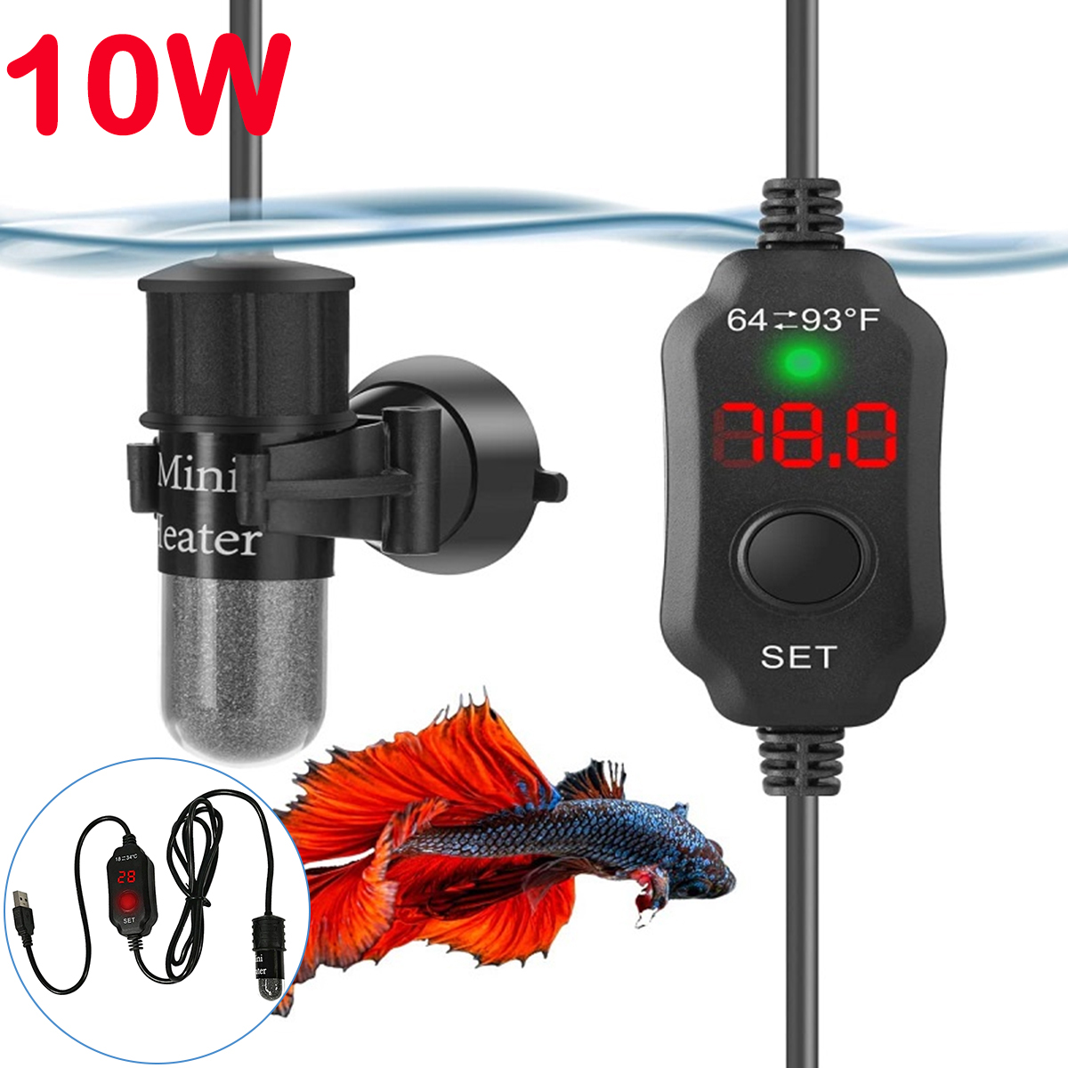 Aquarium Heater Submersible - Asta riscaldante per acquario regolabile da